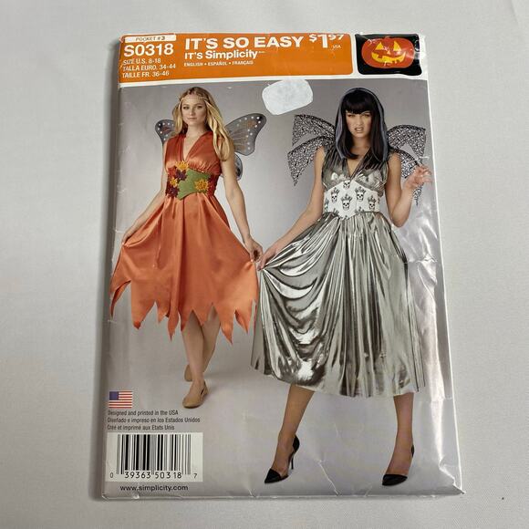 Simplicity Fairy Costume Pattern #S0318 Halloween Cosplay LARP Sizes 8-18 Uncut - Picture 1 of 12
